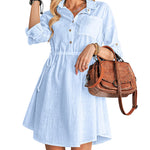 Linen Tunic Dress Shirts Boho Coverup Dresses with Belt - Nadorine (Us Only)