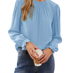 Women's Frill Mock Neck Blouse Long Sleeve Ruffle Shirt Top Elegant Office Tops S-XXL - Nadorine (Us Only)