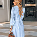 Linen Tunic Dress Shirts Boho Coverup Dresses with Belt - Nadorine (Us Only)