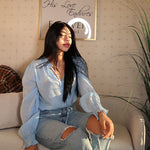 Women's Frill Mock Neck Blouse Long Sleeve Ruffle Shirt Top Elegant Office Tops S-XXL - Nadorine (Us Only)
