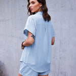 Women's 2 Piece Casual Tracksuit Outfit Sets Cotton Linen Short Sleeve Button Down Shirt and Loose Casual Shorts Set - Nadorine (Us Only)