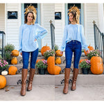 Women's Frill Mock Neck Blouse Long Sleeve Ruffle Shirt Top Elegant Office Tops S-XXL - Nadorine (Us Only)