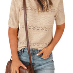 Nadorine Women Short Sleeve Knit Openwork Pullover