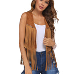Nadorine Fringe Vest 70s Cowgirl Costume Faux Suede Rave