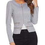 Zeagoo Womens Blazer Cropped Open Front Zipper Dress Jacket O Neck Casual Office Suit Jacket