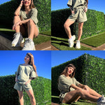Women's 2 Piece Cotton Linen Tracksuit Short Sleeve Casual Shorts Set V Neck Beach Outfits - Nadorine (Us Only)