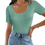 Nadorine Short Sleeve Square Neck Slim Fitted Tops