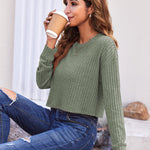 Nadorine Crop Tops Loose Ribbed Knit Cropped T-Shirts