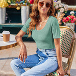 Nadorine Short Sleeve Square Neck Slim Fitted Tops