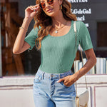 Nadorine Short Sleeve Square Neck Slim Fitted Tops