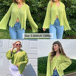Women's Deep V Neck Shirt Button Front Blouse Bell Long Sleeve Tops - Nadorine (Us Only)