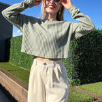 Nadorine Crop Tops Loose Ribbed Knit Cropped T-Shirts