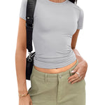 Nadorine Short Sleeve Stretchy Bodycon Basic Tee Tops