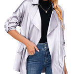 Womens Oversized Blazer Jackets Satin Roll Sleeve Open Front Casual Work Cardigan Jacket with Pockets - Nadorine (Us Only)