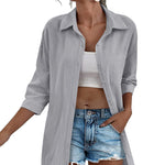 Nadorine 3/4 Sleeve Shirts Button Down Beach Cover Up