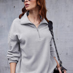 Women's Long Sleeve Sweatshirt Lapel Half Zip Pullover Drop Shoulder Fleece Pullover Tops S-3XL - Nadorine (Us Only)