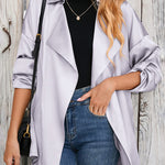Womens Oversized Blazer Jackets Satin Roll Sleeve Open Front Casual Work Cardigan Jacket with Pockets - Nadorine (Us Only)