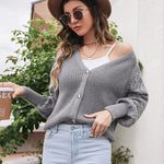 Lantern Sleeve Button Down Cable Knit Sweate - Nadorine (Us Only)