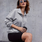Women's Long Sleeve Sweatshirt Lapel Half Zip Pullover Drop Shoulder Fleece Pullover Tops S-3XL - Nadorine (Us Only)