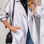 Womens Oversized Blazer Jackets Satin Roll Sleeve Open Front Casual Work Cardigan Jacket with Pockets - Nadorine (Us Only)
