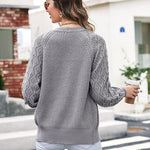 Lantern Sleeve Button Down Cable Knit Sweate - Nadorine (Us Only)