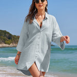 Nadorine 3/4 Sleeve Shirts Button Down Beach Cover Up