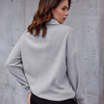 Women's Long Sleeve Sweatshirt Lapel Half Zip Pullover Drop Shoulder Fleece Pullover Tops S-3XL - Nadorine (Us Only)