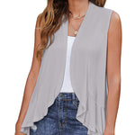 Women's Sleeveless Draped Open Front Cardigan Ruffles Hem Vest - Nadorine (Us Only)