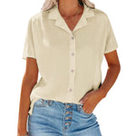 Nadorine Women's Button Down Short Sleeve Blouse