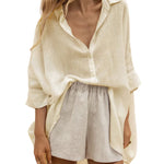 Nadorine 3/4 Sleeve Shirts Button Down Beach Cover Up