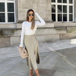 Satin Zipper Elegant Work Skirts - Nadorine (US Only)