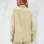 Womens 2 Piece Outfits Lounge Sets Cotton Linen Long Sleeve V-Neck Shirt and Mini Shorts With Pockets - Nadorine (Us Only)