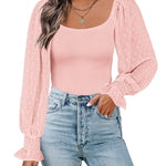 Puff Long Sleeve Bodysuit Leotard Sheer Top - Nadorine (Us Only)