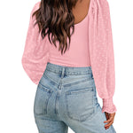 Puff Long Sleeve Bodysuit Leotard Sheer Top - Nadorine (Us Only)
