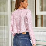 Sequin Shrug Glitter Bolero Jackets with Sparkly Blazer Long Sleeve Cropped Cardigan - Nadorine (Us Only)