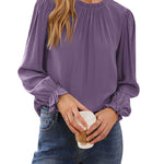 Women's Frill Mock Neck Blouse Long Sleeve Ruffle Shirt Top Elegant Office Tops S-XXL - Nadorine (Us Only)