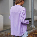 Womens Blouses Dressy Casual Long Sleeve Henley V-Neck Button Up Drop Shoulder Blouse Shirt Tops Relaxed Fit S-XXL - Nadorine (Us Only)
