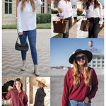 Womens Blouses Dressy Casual Long Sleeve Henley V-Neck Button Up Drop Shoulder Blouse Shirt Tops Relaxed Fit S-XXL - Nadorine (Us Only)