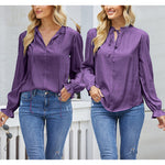 Women's Frill Mock Neck Blouse Long Sleeve Ruffle Shirt Top Elegant Office Tops S-XXL - Nadorine (Us Only)