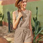Womens Summer 2 Piece Outfits Sleeveless Round Neck Tops and High-waisted with Drawstring Casual Shorts Tracksuit Sets - Nadorine (Us Only)