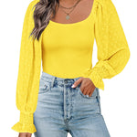 Puff Long Sleeve Bodysuit Leotard Sheer Top - Nadorine (Us Only)