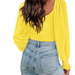 Puff Long Sleeve Bodysuit Leotard Sheer Top - Nadorine (Us Only)