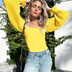Puff Long Sleeve Bodysuit Leotard Sheer Top - Nadorine (Us Only)