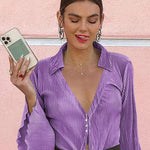Women's Deep V Neck Shirt Button Front Blouse Bell Long Sleeve Tops - Nadorine (Us Only)