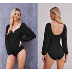 Puff Sleeve Twist Knot Front Tops Bodysuit - Nadorine (Us Only)