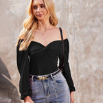 Puff Sleeve Twist Knot Front Tops Bodysuit - Nadorine (Us Only)