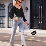 Puff Sleeve Twist Knot Front Tops Bodysuit - Nadorine (Us Only)