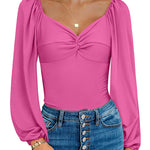 Puff Sleeve Twist Knot Front Tops Bodysuit - Nadorine (Us Only)