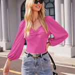 Puff Sleeve Twist Knot Front Tops Bodysuit - Nadorine (Us Only)