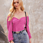 Puff Sleeve Twist Knot Front Tops Bodysuit - Nadorine (Us Only)